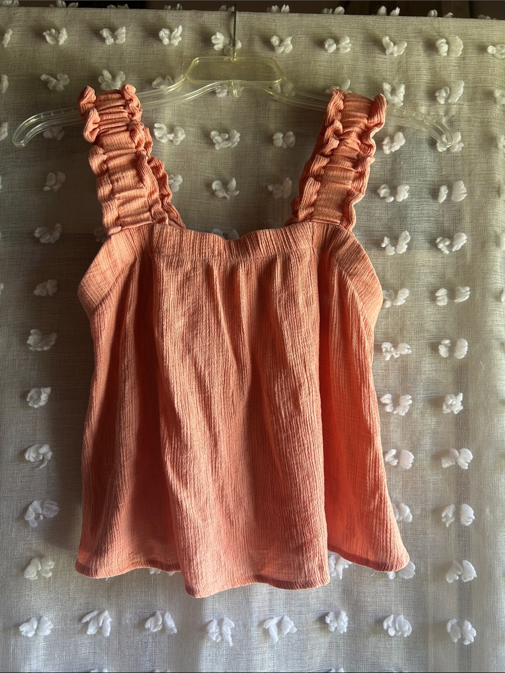 Ruffled Strap Cotton Tank Top — Peach